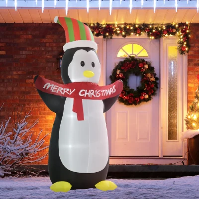 HOMCOM 2.4m LED Polyester Outdoor Christmas Inflatable Penguin