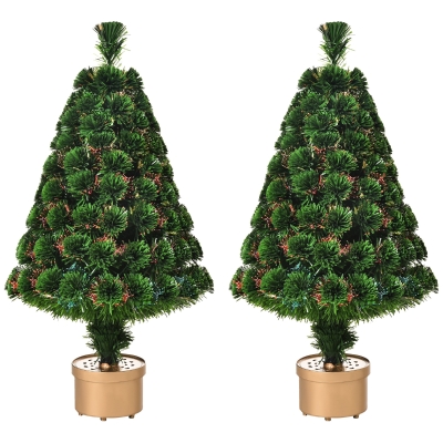 HOMCOM Set 2 Alberi di Natale Artificiali a Fibre Ottiche con Luci Multicolore, 95 Rami e Base Rimovibile, Φ50x90 cm