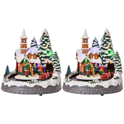 HOMCOM Villaggio Natalizio Luminoso, Set 2 Pezzi con Trenino, Musicisti, Luci LED e 8 Musiche, 19.3x17.9x20.2 cm