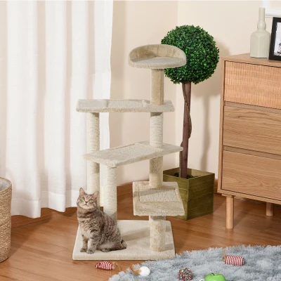 Krabpaal PawHut met sisalpalen, krabpaal voor katten, klimboom voor katten, kattenboom, lichtgrijs, 50 x 50 x 100 cm kattenkrabpaal sisalpalen kattenboom beige | Aosom.nl