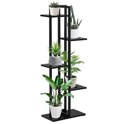 Outsunny Suport pentru plante cu 5 niveluri, raft de colt pentru plante, suport pentru ghiveci, organizator de depozitare pentru interior, exterior, veranda, balcon, sufragerie, dormitor