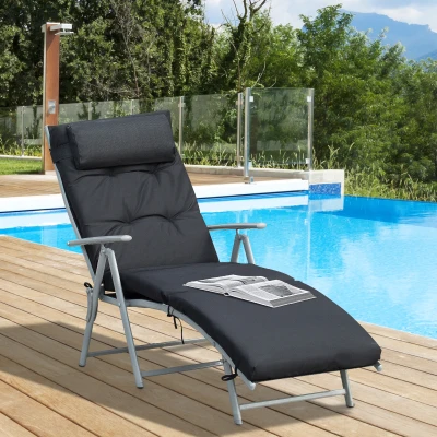 Outsunny leżak leżak plażowy leżak ogrodowy składany regulowany metal czarny