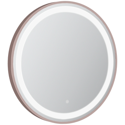 kleankin Miroir de salle de bain LED miroir mural miroir rond fonction de mémoire interrupteur tactile or rose