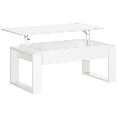 HOMCOM Höhenverstellbarer Couchtisch mit verstecktem Aufbewahrungsfach 105 cm x 79,5 cm x 59 cm Weiß