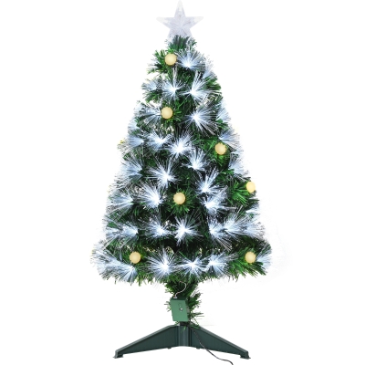 HOMCOM Sapin de Noël Artificiel Lumineux Fibre Optique LED + 14 Ampoules + Support Pied Ø 48 x 90H cm 90 Branches étoile Sommet Brillante Vert