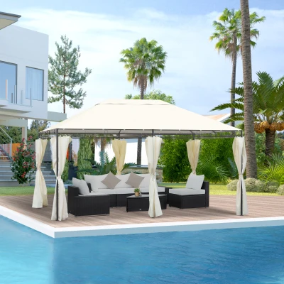 Outsunny Gazebo da Giardino 4x3m con 6 Pareti Rimovibili Crema