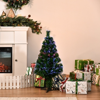 HOMCOM Árvore de Natal 90cm Artificial Árvore com Suporte Fibra Óptica 4 Cores material PVC Φ48x90 cm