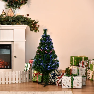 HOMCOM Árvore de Natal 90cm Artificial Árvore com Suporte Fibra Óptica 4 Cores material PVC Φ48x90 cm