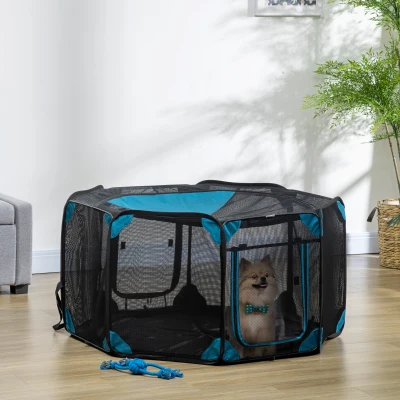 PawHut Parque Plegable para Perros de 8 Paneles Parque de Juego para Mascotas con Bolsa de Transporte Ø126x58 cm Azul