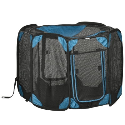 PawHut Parque Plegable para Perros de 8 Paneles Parque de Juego para Mascotas con Bolsa de Transporte Ø91x58 cm Azul