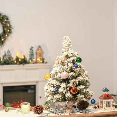 HOMCOM Árvore de Natal Artificial 60cm com 67 Ramos Ignífugos e Base de Cimento Decoração de Natal para Mesa Escritório Ø32x60cm Verde e Branco