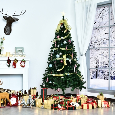 HOMCOM Árvore de Natal Artificial 180cm com 1000 Ramos de PVC Suporte Metálico Decoração de Natal para Interiores Ø102x180cm Verde
