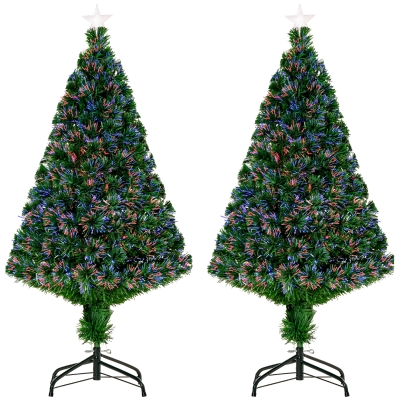 HOMCOM Set 2 Alberi di Natale Artificiali da 120cm con Fibre Ottiche e Luci LED, 130 Rami, Verde