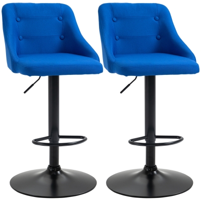 HOMCOM Lot de 2 tabourets de bar design contemporain avec repose-pieds hauteur réglable et pivotant - revêtement tissu effet velours - pied métal noir - bleu