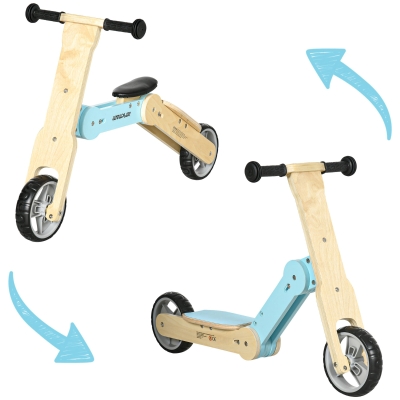 AIYAPLAY Draisienne bébé vélo d'équilibre pour enfant trottinette scotter 2 en 1 assise en PU légère charge max. 30 kg bleu