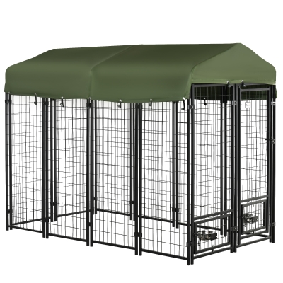 PawHut Canisa in aer liber , cusca cu blocare pentru animale de companie, gard din sarma sudata de otel, cu baldachin rezistent la apa, 243,84cm x 122cm x 183 cm, verde
