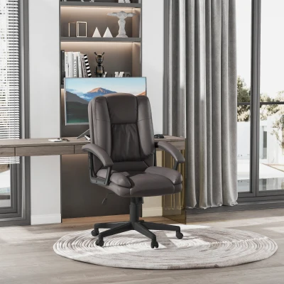 HOMCOM Mid Back Executive Office Chair, Faux Leather Computer Desk Chair with Swivel, Double-Tier Padding, Arm, Wheels, Brown