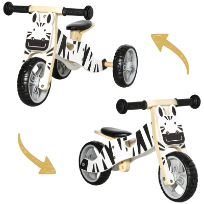 AIYAPLAY Draisienne tricycle en bois vélo d'équilibre 2 en 1 en forme d'animal avec selle réglable, pour les jeunes conducteurs, vélo d'équilibre léger pour enfants avec poignée portable, noir blanc