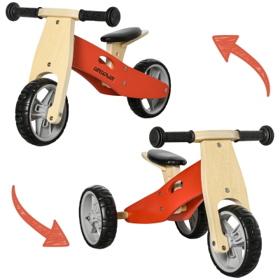 AIYAPLAY Draisienne tricycle vélo d'équilibre en bois 2 en 1 sans pédale pour enfants + 18 mois avec siège réglable 22-26 cm - rouge
