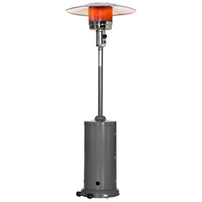Outsunny Parasol Chauffant Commercial 12,5 KW - Chauffage d'extérieur gaz - Chauffage de terrasse - Double sécurité - Puissance réglable - roulettes - Acier INOX. Gris