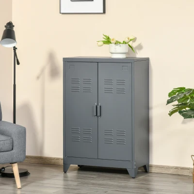 HOMCOM Armadietto Metallico 2 Ante Stile Industriale Grigio