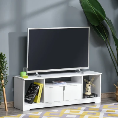 HOMCOM Meuble TV Blanc 3 Niches Double Porte