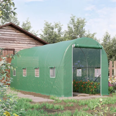 Sera tip tunel de gradina din otel cu 8 ferestre, verde 500x200x205cm