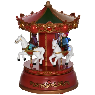 HOMCOM Weihnachtsspieluhr, drehendes Karussell, mit Musik, LED-Beleuchtung, bunt, 13 x 13 x 18,5cm