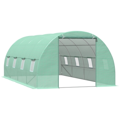 Outsunny Seră Tip Tunel pentru Plante, Cadru Metalic și 12 Ferestre, 6x3x2m, Verde