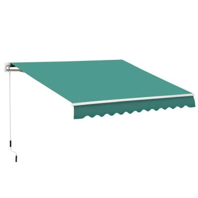 Outsunny Toldo Manual Plegable de Aluminio de 395x245cm con Manivela para Patio Balcón Jardín y Terraza Tela de Poliéster 280g/m² Color Verde Oscuro