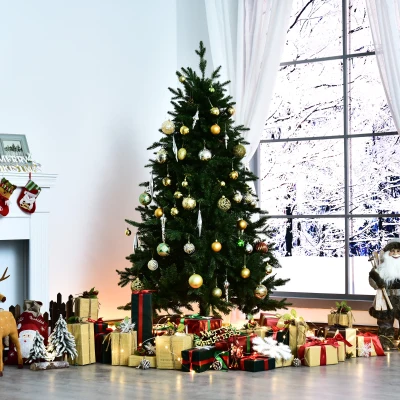 HOMCOM 6ft/180cm Christmas Tree 1492 PVC Tips Artificial Seasonal Festival Decoration Metal Flodable Base Green