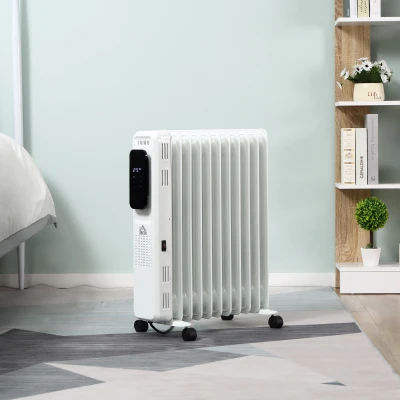 HOMCOM Aquecedor a Óleo 2290/2720W com 3 Modos de Aquecimento Tela LED Controle Tátil Termostato Temporizador 24H e Rodas Baixo Consumo para 20m² 50,5x24x63cm Branco