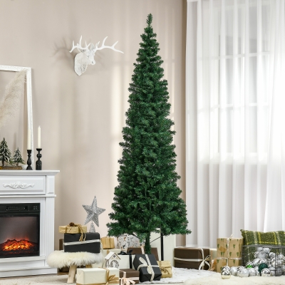 HOMCOM 7ft PVC Hinged Unlit Slim Artificial Pencil Christmas Tree