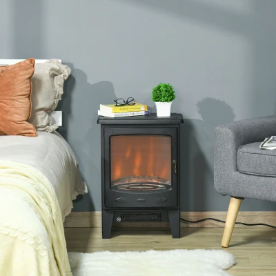 HOMCOM Lareira Elétrica Portátil Potência 900/1800W com Efeito de Chama Realista Termostato Ajustável e Proteção contra Superaquecimento até 20m² 39x26x54,8cm Preto