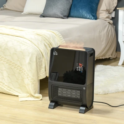 HOMCOM Aquecedor Elétrico 2000W com Umidificador Controle Remoto a Distância Termostato Temporizador Tela e Luzes LED para Sala de Estar de 30 m² 33x21x49,5cm Preto
