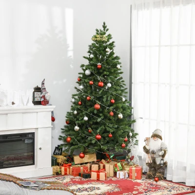 HOMCOM 7ft Unlit Artificial 2.1m Xmas Christmas Tree Easy Assembly with Foldable Base Stand for Indoor Outdoor Holiday Decoration Green