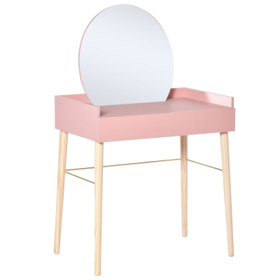 HOMCOM toaletka do sypialni stolik do czesania się stolik kosmetyczny z lustrem szuflada lekki luksusowy styl MDF drewno sosnowe różowy 76x48x123,5 cm