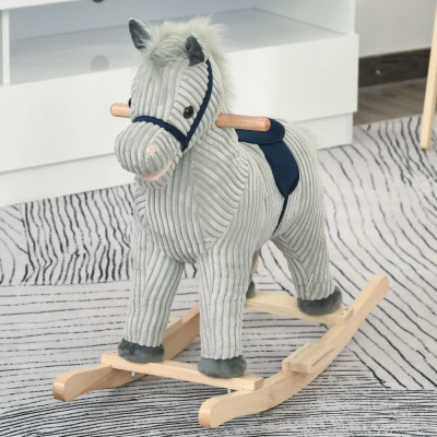 HOMCOM Cavallo a Dondolo per Bambini 3-6 Anni con Suoni Grigio