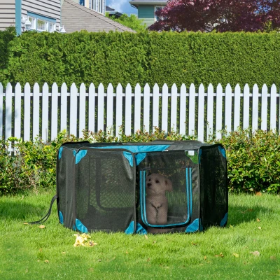 PawHut Parque para Cães de 8 Painéis Parque para Animais de Estimação com Bolsa de Transporte Parque Animais Portátil Ø126x58cm Azul