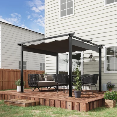 Pergola van Outsunny met verstelbare luifel aluminium grijs, zwart 3 x 3 m
