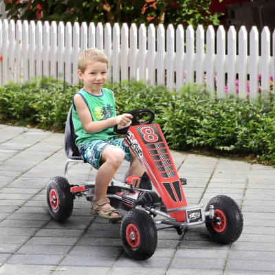 Homcom Pedal Go Kart Children'S Go Karts Ride On Car Racing Style W/ Adjustable Seat Handbrake & Clutch -Red