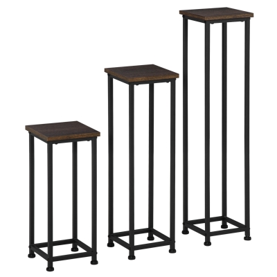 Outsunny Lot de 3 sellette porte-plantes carrées empilables - 21 x 21 x 50/70/90 cm - acier