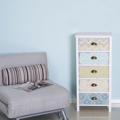 HOMCOM Chest of 5 Drawers Bedside Cabinet Side Storage Chest Entryway Living Room Bedroom Furniture Organizer Unit