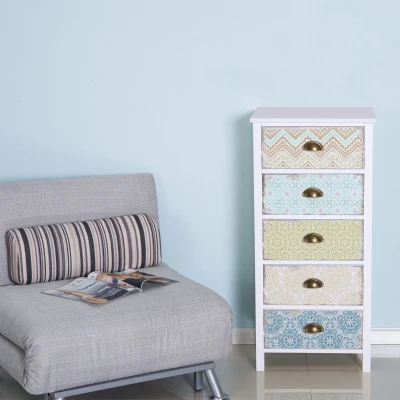 HOMCOM Chest of 5 Drawers Bedside Cabinet Side Storage Chest Entryway Living Room Bedroom Furniture Organizer Unit