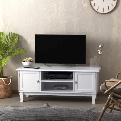 HOMCOM TV Stand Unit Corner Table, MDF-Ivory White
