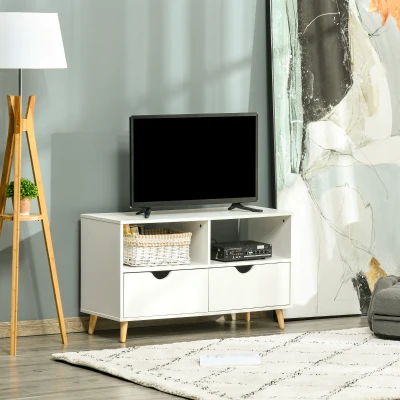 HOMCOM 99cm TV Stand Media Unit Cabinet w/ Shelves Drawers Storage Centre White