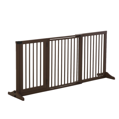PawHut Türschutzgitter Hunde Absperrgitter Schutzgitter Hundegitter Hunde Barrieren Treppengitter Konfigurationsgitter Verstellbare Breite mit Tür Kiefernholz Braun 71 x 113-166 cm