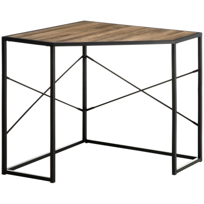 HOMCOM Eckschreibtisch Industrie Design 80 cm × 80 cm × 77,5 cm Metall Holzwerkstoff Schwarz + Braun