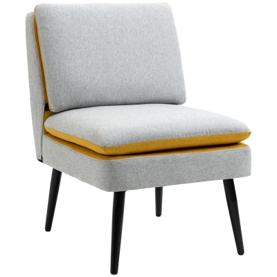HOMCOM Fotoliu de design tapitat cu picioare de otel, fotoliu modern din material gri si galben, 58x75x85cm