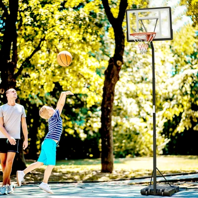 HOMCOM Basketball Hoop Freestanding 255-305cm Hoop Height Adjustable Stand with Backboard Wheels for Teens Adults Black